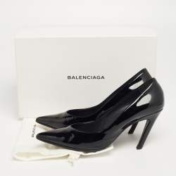 Pre Owned حذاء كعب عالي بالنسياغا جلد لامع أسود مقدمة مدببة مقاس39