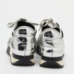 مملوكة مسبقًا Balenciaga Silver/Grey Leather And Mesh Race Runner Low Top Sneakers Size 35