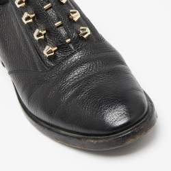Pre Owned Balenciaga Black Leather Stud Embellished  Oxfords Size 38