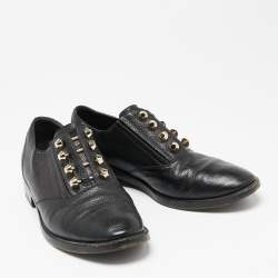 Pre Owned Balenciaga Black Leather Stud Embellished  Oxfords Size 38