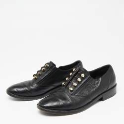 Pre Owned Balenciaga Black Leather Stud Embellished  Oxfords Size 38