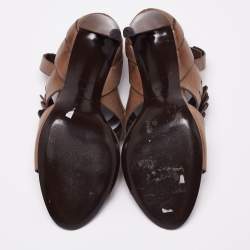 Balenciaga Brown Leather Button Detail  Ankle Strap Sandals Size 40.5