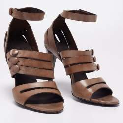 Balenciaga Brown Leather Button Detail  Ankle Strap Sandals Size 40.5