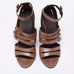 Balenciaga Brown Leather Button Detail  Ankle Strap Sandals Size 40.5