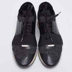 Balenciaga Black Lurex Fabric And Leather Race Runner Sneakers Size 40 
