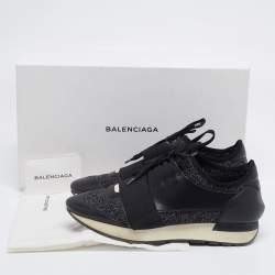 Balenciaga Black Lurex Fabric And Leather Race Runner Sneakers Size 40 