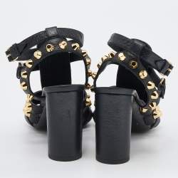 Balenciaga Black Leather Arena Studded Gladiator Block Heel Sandals Size 37