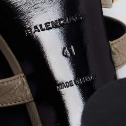 Balenciaga Grey Textured Leather Studded Ankle Strap Block Heel Sandals Size 41