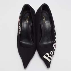 Pre Owned Balenciaga Black Logo Fabric and Leather Knife Pumps Size 38