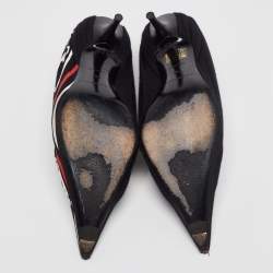 Pre Owned Balenciaga Black Logo Fabric and Leather Knife Pumps Size 38
