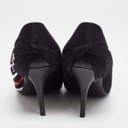 Pre Owned Balenciaga Black Logo Fabric and Leather Knife Pumps Size 38