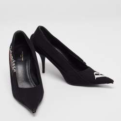 Pre Owned Balenciaga Black Logo Fabric and Leather Knife Pumps Size 38