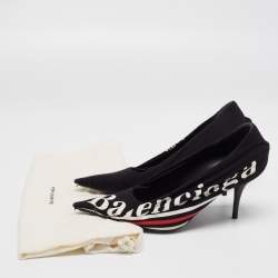 Pre Owned Balenciaga Black Logo Fabric and Leather Knife Pumps Size 38