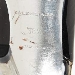 Balenciaga Silver/Black Patent And Leather Pointed Toe Pumps Size 38.5