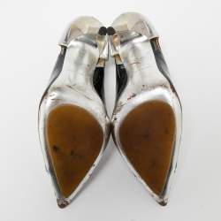 Balenciaga Silver/Black Patent And Leather Pointed Toe Pumps Size 38.5