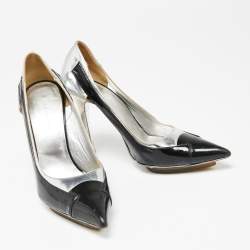 Balenciaga Silver/Black Patent And Leather Pointed Toe Pumps Size 38.5