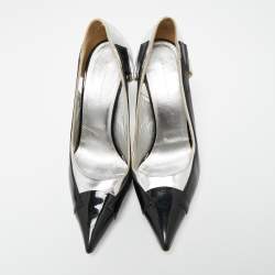 Balenciaga Silver/Black Patent And Leather Pointed Toe Pumps Size 38.5