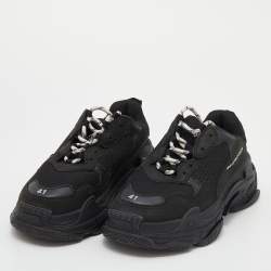 Balenciaga Black Leather And Mesh Triple S Low Top Sneakers Size