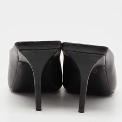 مملوكة مسبقًا Balenciaga Black Leather BB  Pointed Toe Mules Size 37