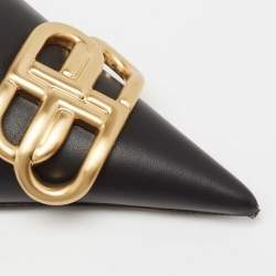 مملوكة مسبقًا Balenciaga Black Leather BB  Pointed Toe Mules Size 37