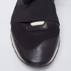 Pre Owned Balenciaga Black Leather, Mesh and Neoprene Race Runner Sneakers Size 40