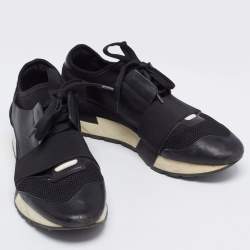 Pre Owned Balenciaga Black Leather, Mesh and Neoprene Race Runner Sneakers Size 40