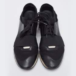 Pre Owned Balenciaga Black Leather, Mesh and Neoprene Race Runner Sneakers Size 40