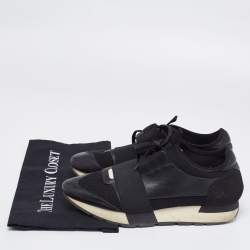 Pre Owned Balenciaga Black Leather, Mesh and Neoprene Race Runner Sneakers Size 40