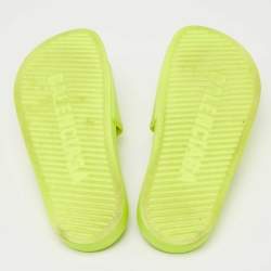 مملوكة مسبقًا Balenciaga Neon Green Rubber Embossed Logo Slides Size 38