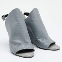Pre Owned Balenciaga Grey Leather Glove Wedges Slingback Sandals Size 40