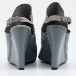 Pre Owned Balenciaga Grey Leather Glove Wedges Slingback Sandals Size 40