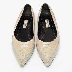 Balenciaga Grey Croc Embossed And Leather Pointed Toe Ballet Flats Size 36