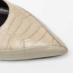 Balenciaga Grey Croc Embossed And Leather Pointed Toe Ballet Flats Size 36