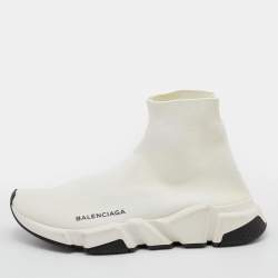 Pre Owned Balenciaga White Knit Fabric Speed Trainer Sneakers Size 38