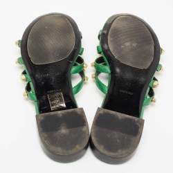 مملوكة مسبقًا Balenciaga Green Studded Leather Flat Slides Size 41