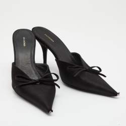 Pre Owned Balenciaga Black Satin Knife Mule Sandals Size 38