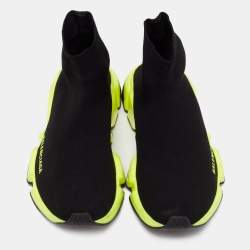 Pre Owned Balenciaga Black/Neon Green Knit Fabric Speed Trainer Sock Sneakers Size 37