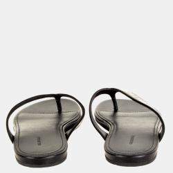 Pre Owned Balenciaga Black Leather Printed Flip Flops EU 37
