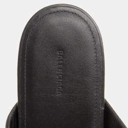Pre Owned Balenciaga Black Leather Printed Flip Flops EU 37
