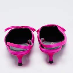 Pre Owned Balenciaga Fuchsia Satin Knife Slingback Pointed Toe Mules Size 36.5