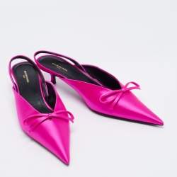 Pre Owned Balenciaga Fuchsia Satin Knife Slingback Pointed Toe Mules Size 36.5