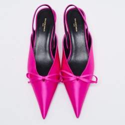 Pre Owned Balenciaga Fuchsia Satin Knife Slingback Pointed Toe Mules Size 36.5