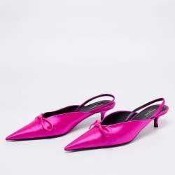 Pre Owned Balenciaga Fuchsia Satin Knife Slingback Pointed Toe Mules Size 36.5