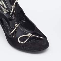 Pre Owned Balenciaga Black Suede Boucle Bow Ankle Strap Sandals Size 37