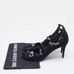 Pre Owned Balenciaga Black Suede Boucle Bow Ankle Strap Sandals Size 37