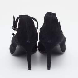Pre Owned Balenciaga Black Suede Boucle Bow Ankle Strap Sandals Size 37