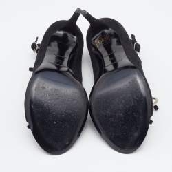 Pre Owned Balenciaga Black Suede Boucle Bow Ankle Strap Sandals Size 37
