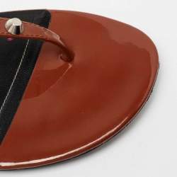 Pre Owned Balenciaga Brown Patent Leather Arena Studded Strappy Flat Thong Sandals Size 41