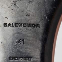 Pre Owned Balenciaga Brown Patent Leather Arena Studded Strappy Flat Thong Sandals Size 41