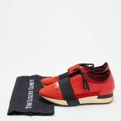 Pre Owned Balenciaga Red Suede And Leather Race Runner Sneakers Size 38